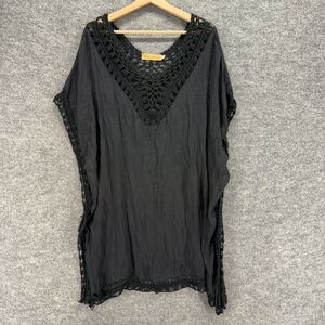 Jessica Taylor Top Women One Size Black V-Neck Short Sleeve Pullover Casual